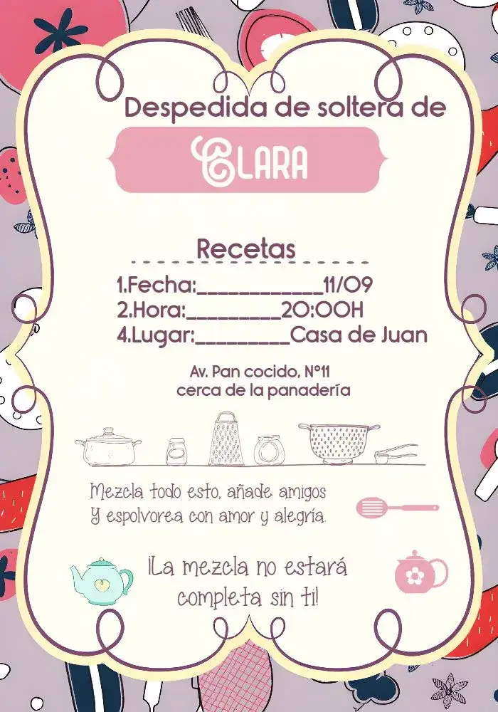 Invitación Despedida de Soltera Cuchara – tema Despedida de Soltera delicado, moderno, colorido, divertido, minimalista