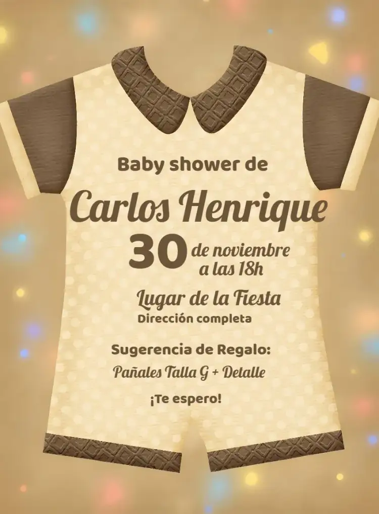 Invitación Baby Shower Ropita Bebé – tema Baby Shower marrón, delicado, infantil, acogedor, divertido, moderno