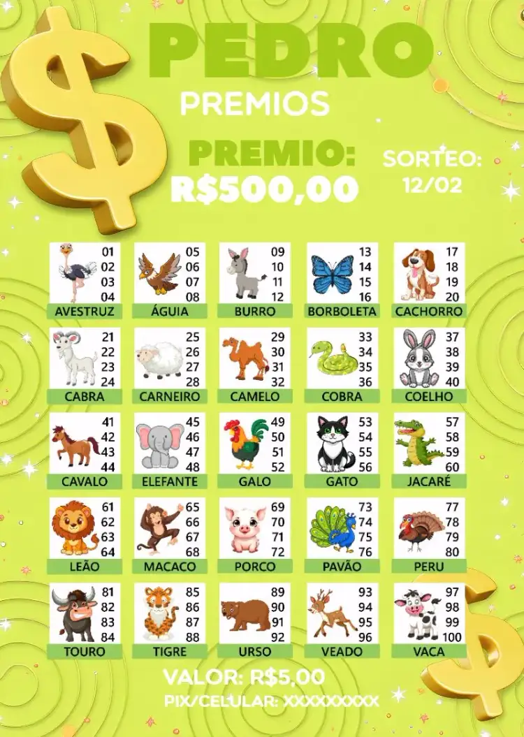 Invitación Rifa De Bicho Premiações Premiacoes – tema Cartones colorido, divertido, lúdico, moderno, interactivo, animales