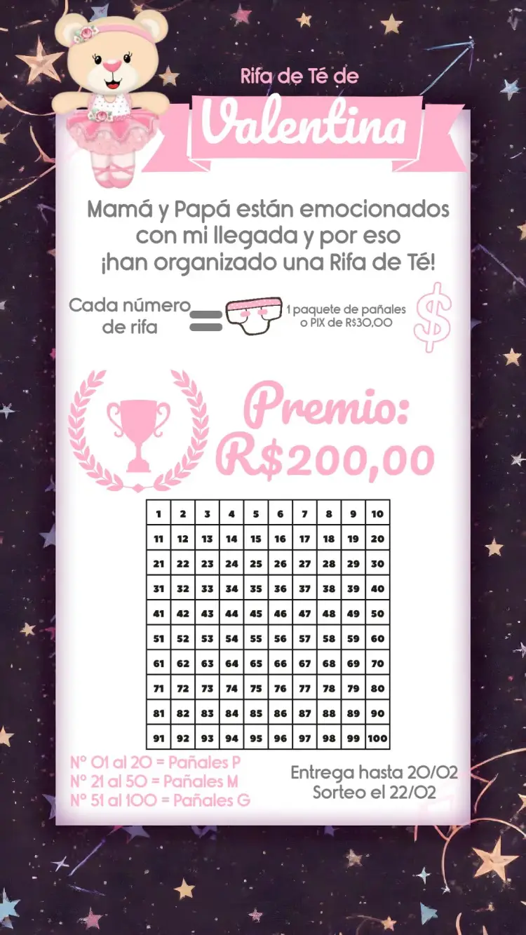 Invitación Té Rifa Osita Bailarina Niña