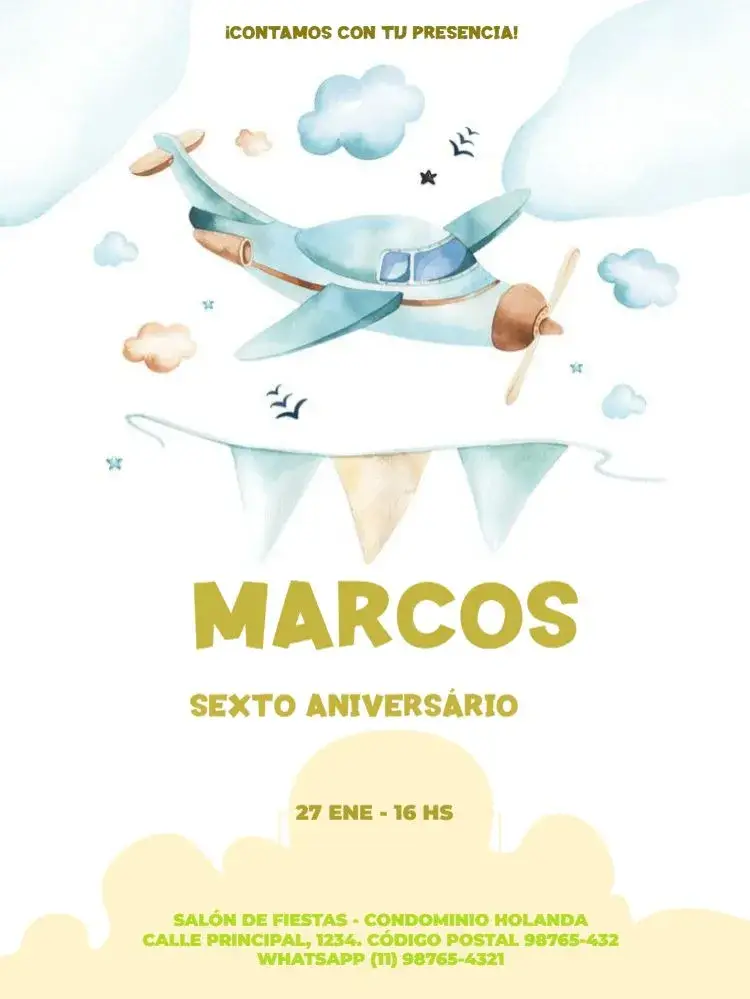 Invitación Infantil Avión Azul Celebración