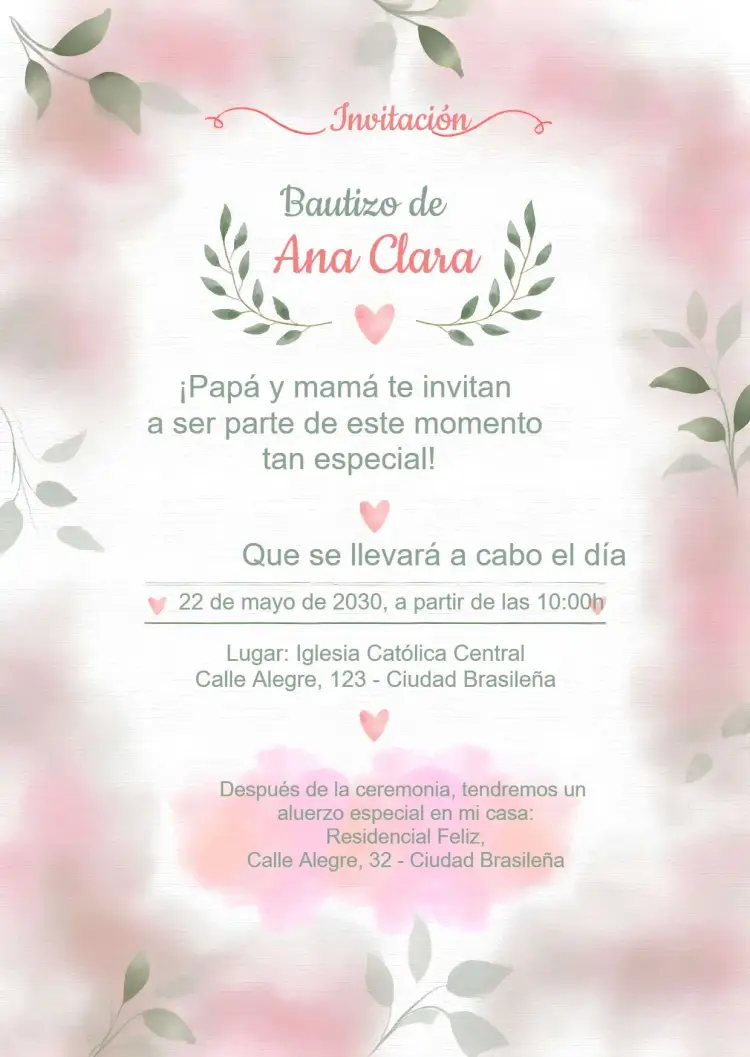 Invitación Bautizo Floral Bautismo editable y personalizable