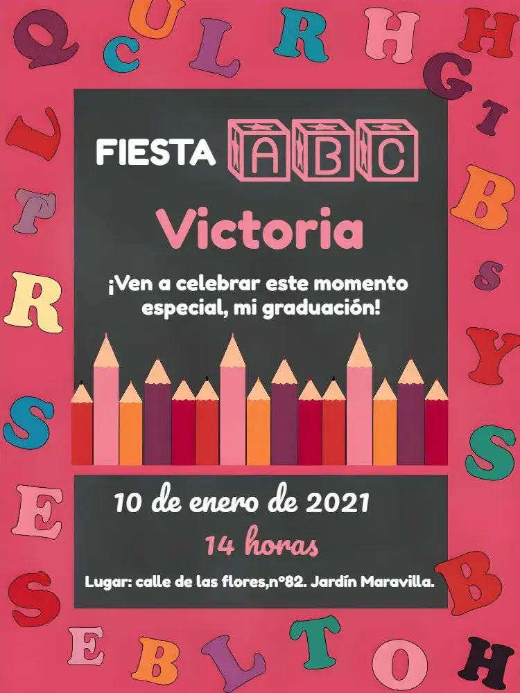 Invitación Fiesta De Graduación Infantil Conquista – tema Graduación colorido, educativo, divertido, moderno, festivo