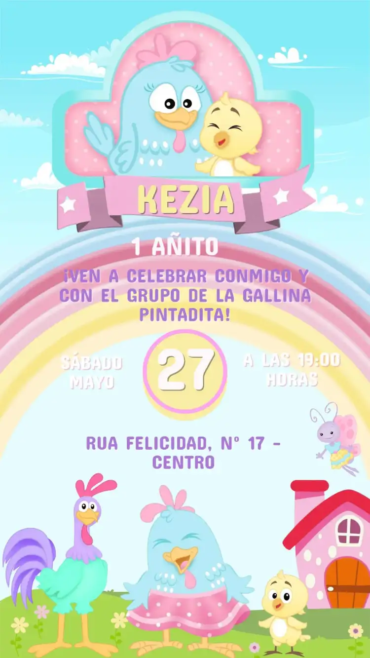 Invitación Cumpleaños Gallina Pintadita Candy para editar