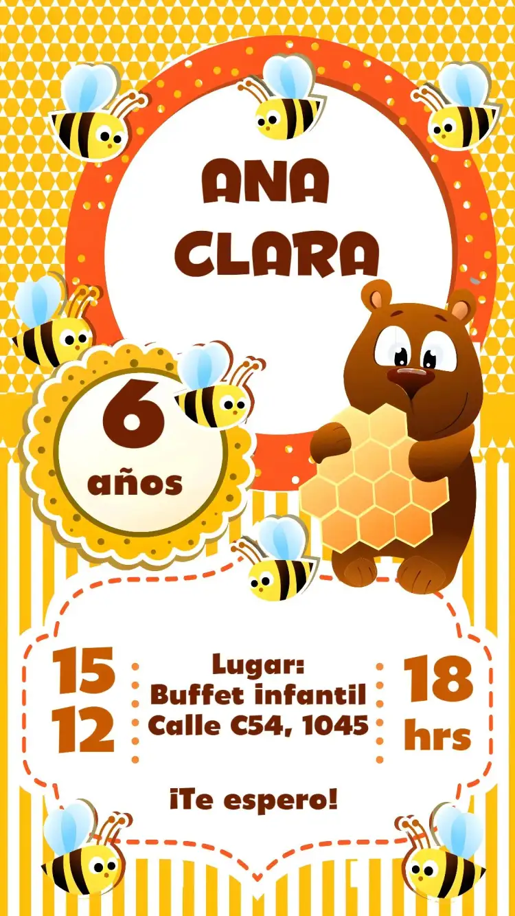 Invitación Abejita – tema Cumpleaños Infantil abejas, animales, panal