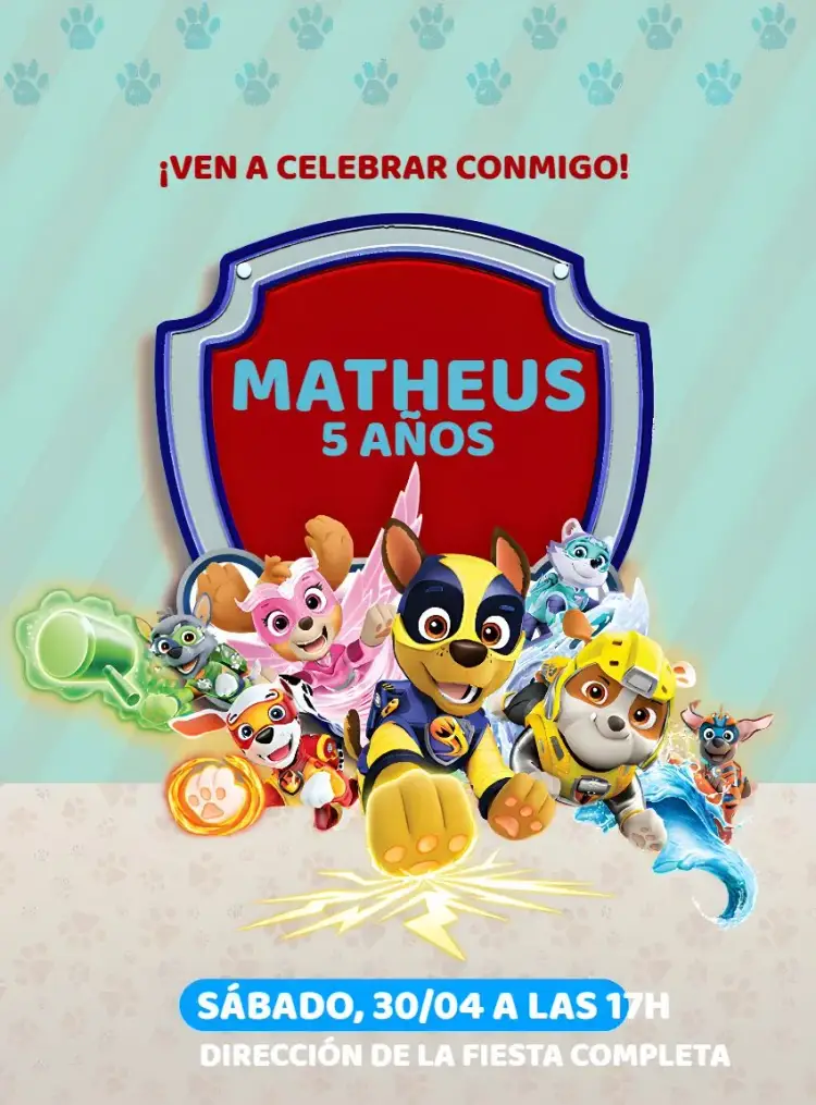 Invitación Patrulla Canina Héroes Chase