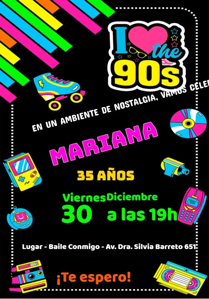 Invitación Años 90 Vintage