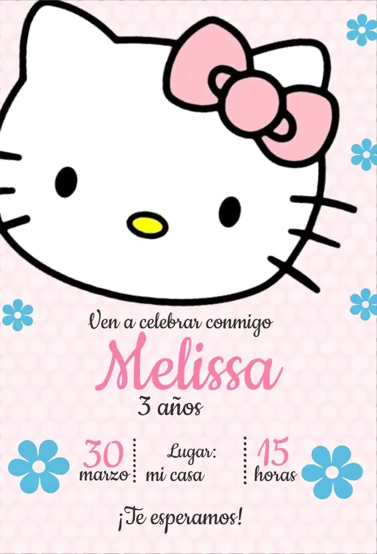 Invitación Hola Kitty 9 – tema Cumpleaños rosa, divertido, infantil, moderno, temático