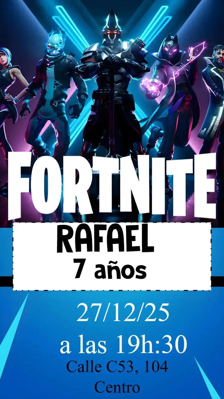 Invitación Fortnite Niño – tema Cumpleaños Infantil colorido, moderno, juegos, divertido, infantil, temático