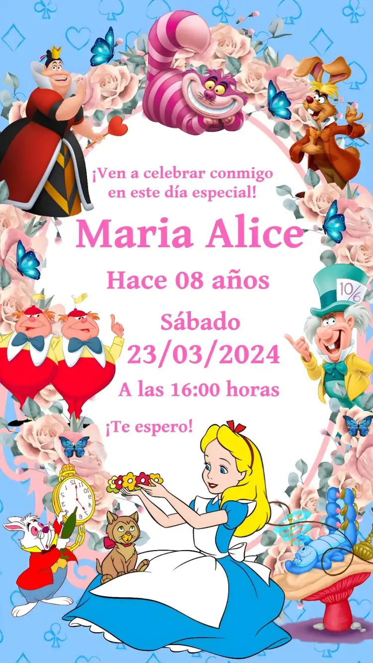 Invitación de Alicia en el País de las Maravillas Mariposas