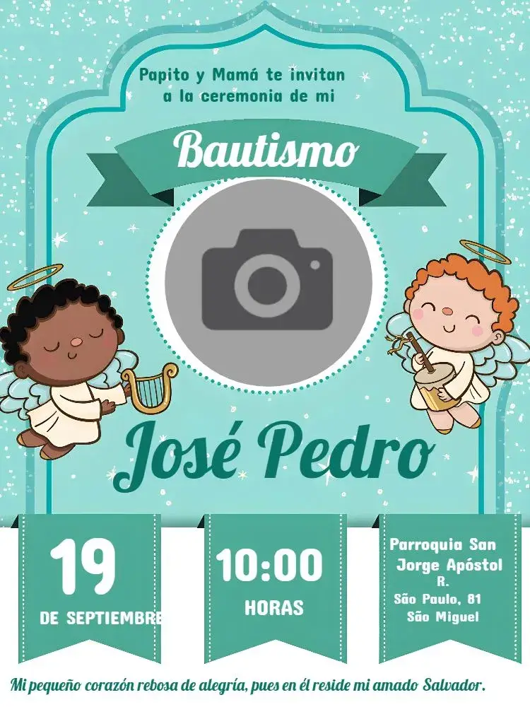 Invitación Bautizo con Foto Verde