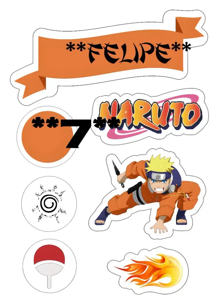 Invitación Topo De Tarta Naruto Naranja – tema Topper de torta moderno, anime, colorido, temático, divertido