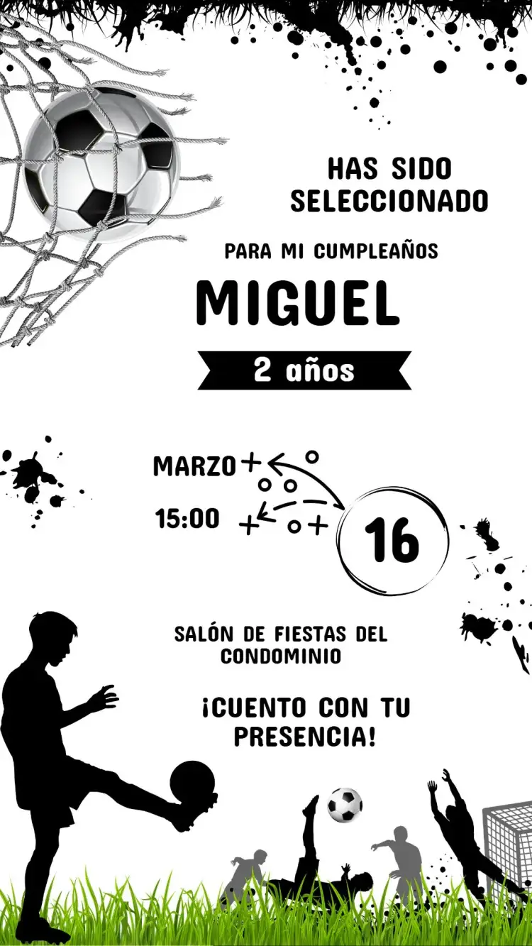 Invitación Invitación Cumpleaños Infantil FÚTBOL – tema Cumpleaños Infantil fútbol, colores vibrantes, elementos gráficos deportivos, diseño alegre, estilo divertido