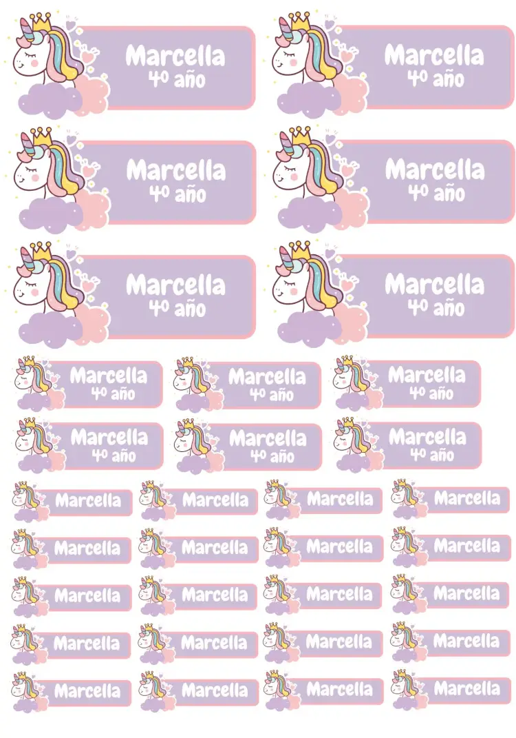 Invitación Etiqueta Escolar Unicornio Rosa
