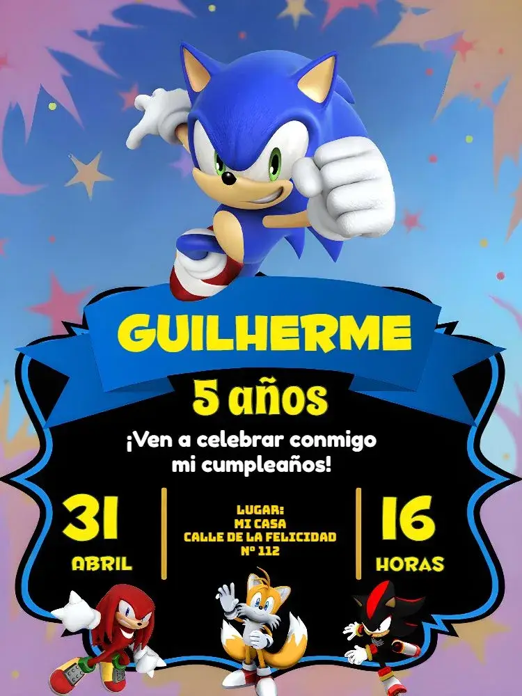 Invitación Sonic Infantil