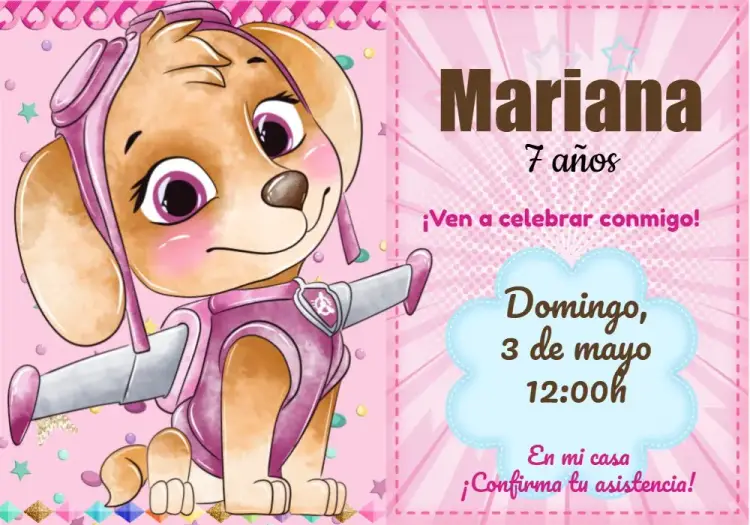 Invitación Skye Patrulla Canina Niña
