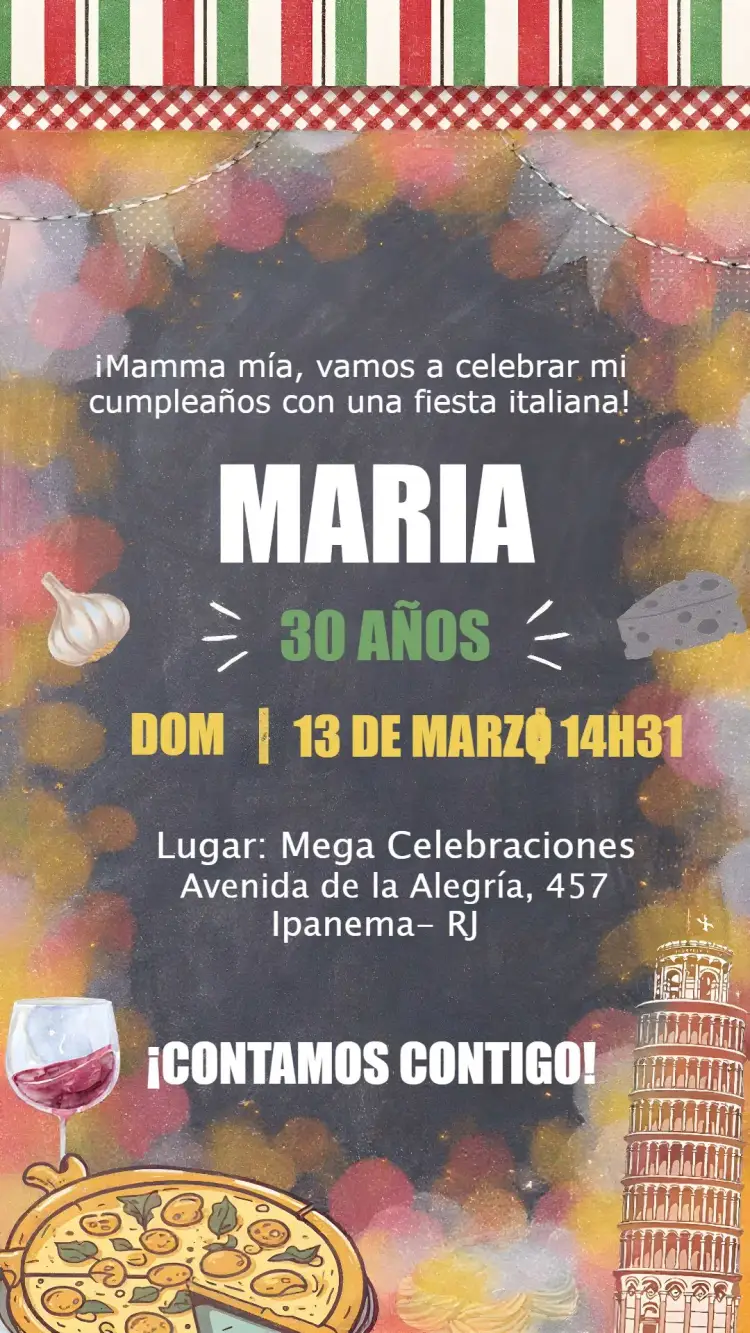 Invitación Fiesta Italiana Pastas