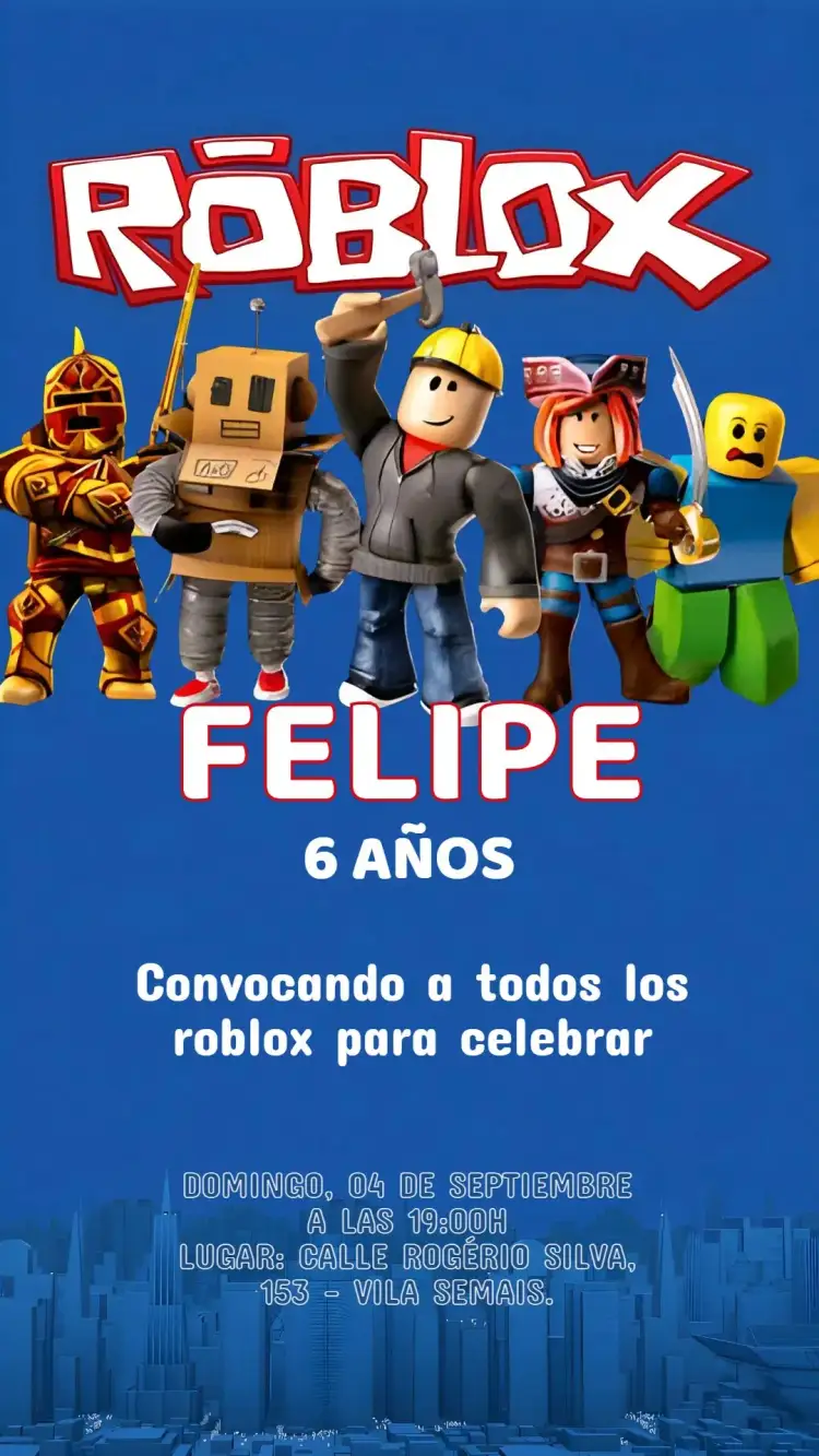 Invitación Invitación Cumpleaños Roblox – tema Cumpleaños Infantil colorido, moderno, juegos, diversión, infantil, fantasía