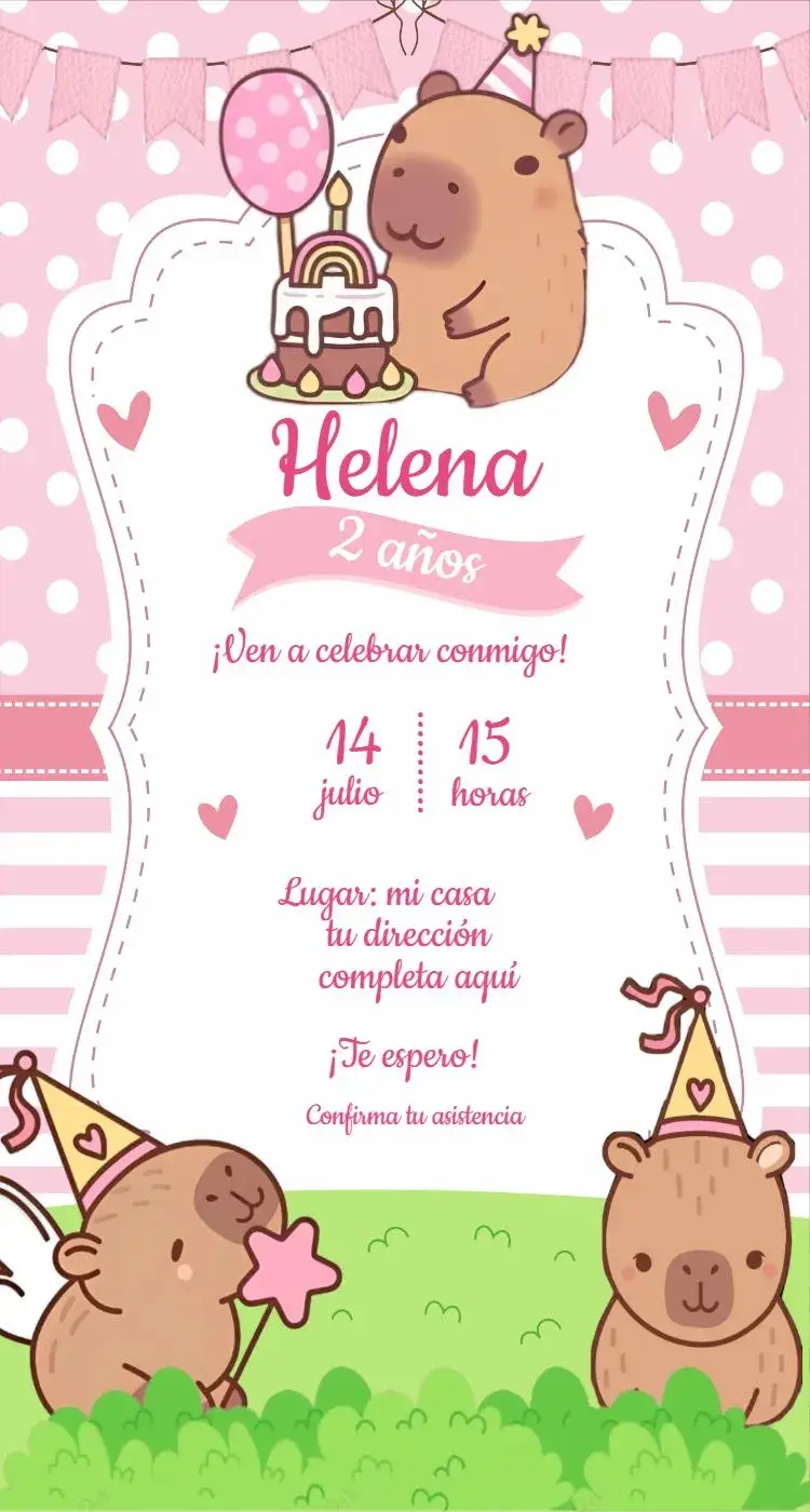 Invitación Capibara Rosa