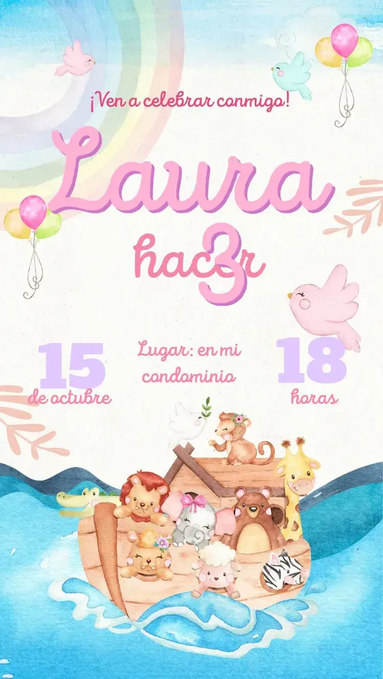 Invitación Arca de Noé rosa