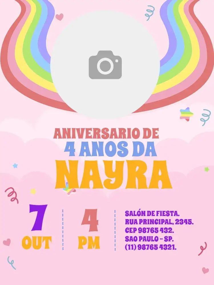 Invitación Fiesta De Fofo Colorido Estrella – tema Cumpleaños Infantil colorido, lúdico, fofo, moderno, temático