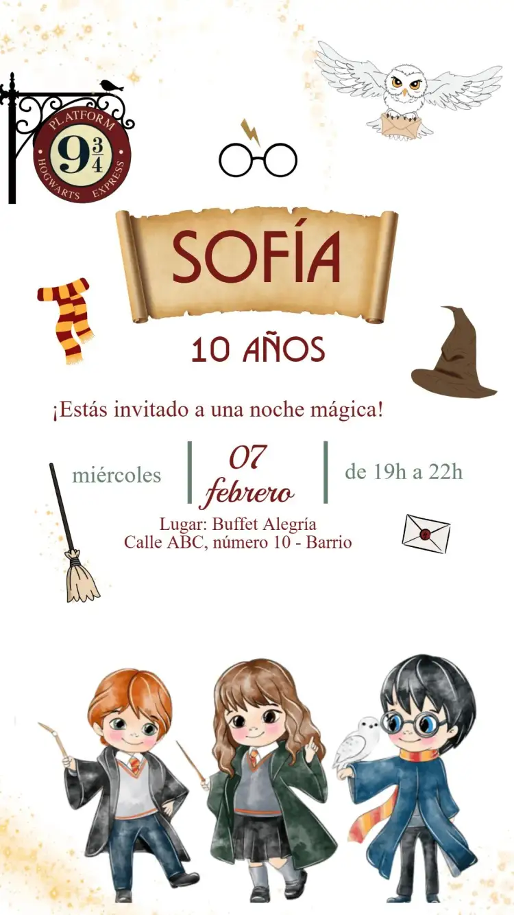 Invitación Invitación Cumpleaños Harry Potter – tema Cumpleaños Infantil mágico, fantasía, colorido, divertido, temático, infantil