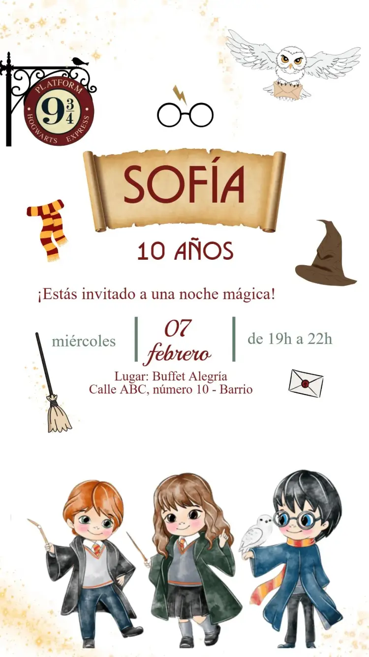 Invitación Cumpleaños Harry Potter