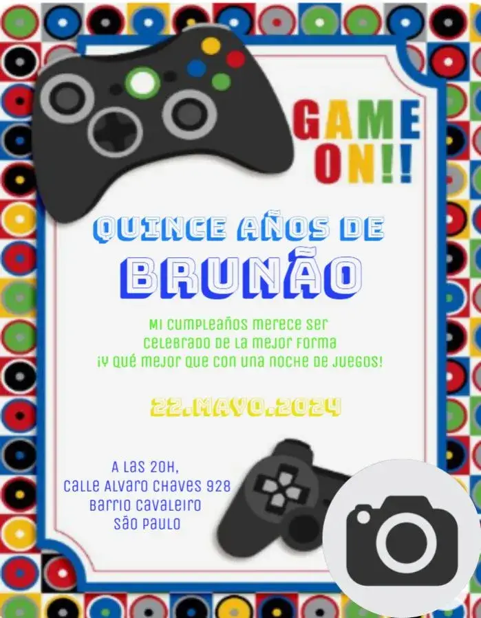 Invitación Fiesta de Videojuegos – tema Cumpleaños Infantil jugador, moderno, colorido, divertido, juegos, morado