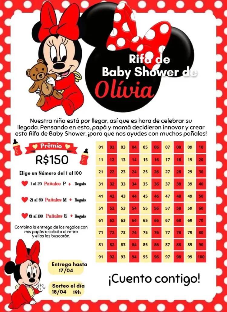 Invitación Minnie Roja editable y personalizable