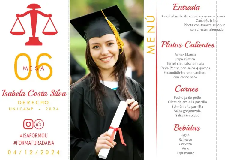 Invitación Menú Triángulo Graduación Derecho Con Foto Graduación – tema Graduación moderno, elegante, minimalista, geométrico, sofisticado, personalizado