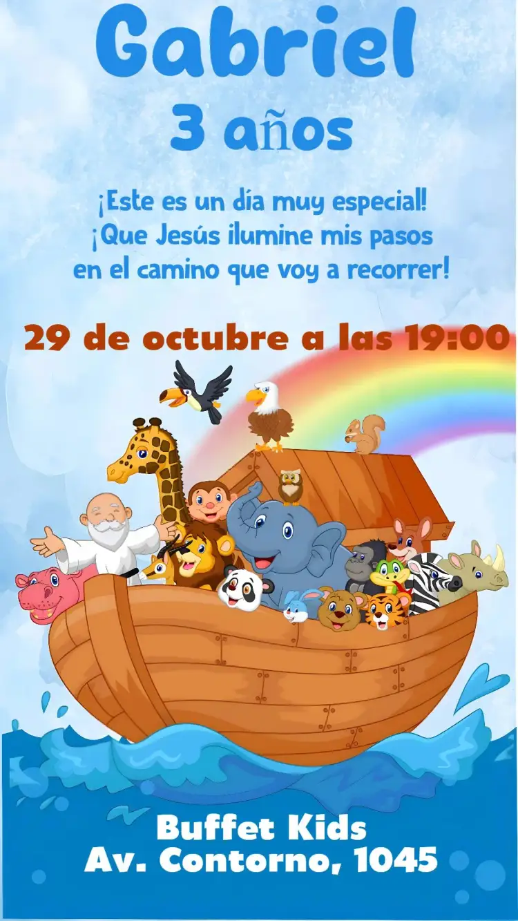 Invitación Arca de Noé – tema Cumpleaños Infantil