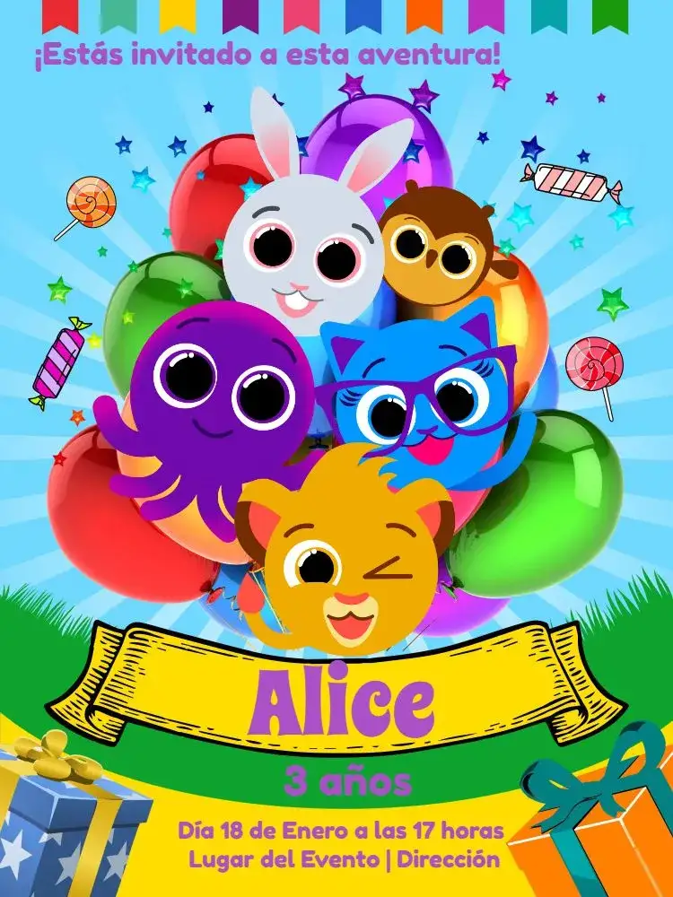 Invitación Pastelito Azul – tema Más buscados colorido, divertido, lúdico, infantil, moderno