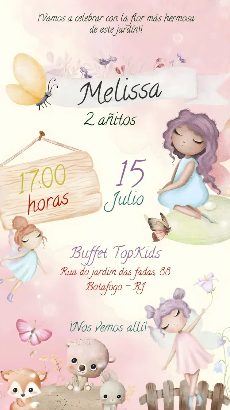 Invitación Jardín de Hadas Delicado – tema Fechas Conmemorativas acuarela, delicado, fantasía, naturaleza, colores suaves, mágico