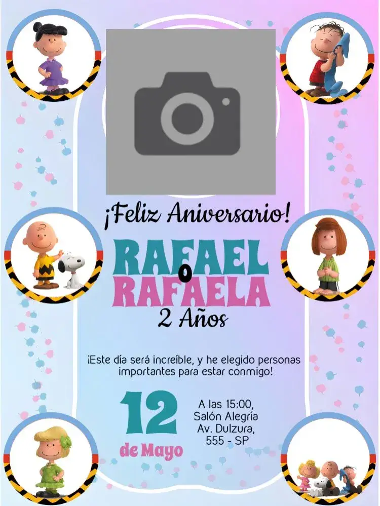 Invitación Snoopy y la Pandilla de Charlie Brown con Foto Peanuts