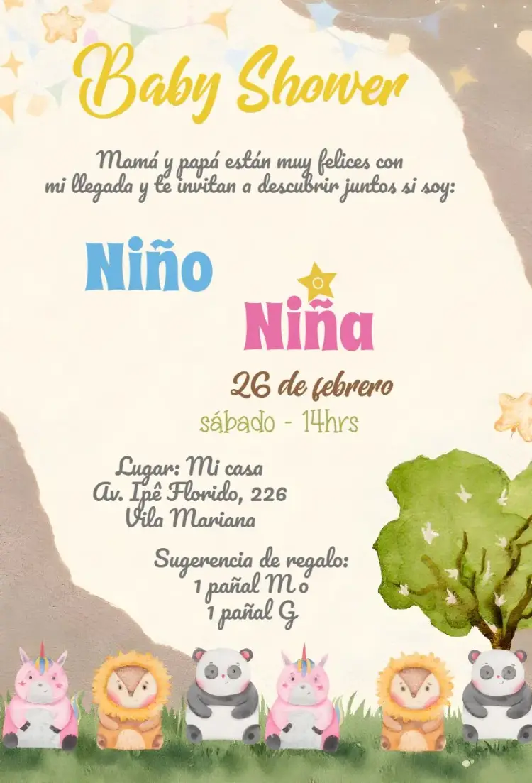 Invitación Chá de Revelación Safari Mío