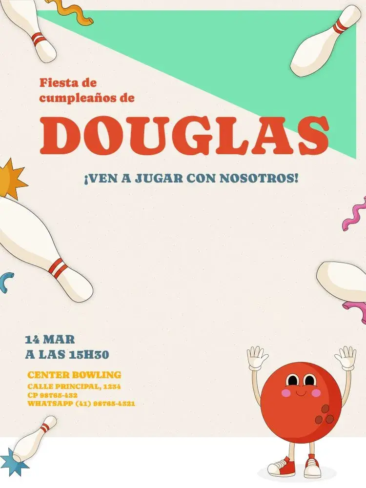 Invitación Boliche Divertido Pinos