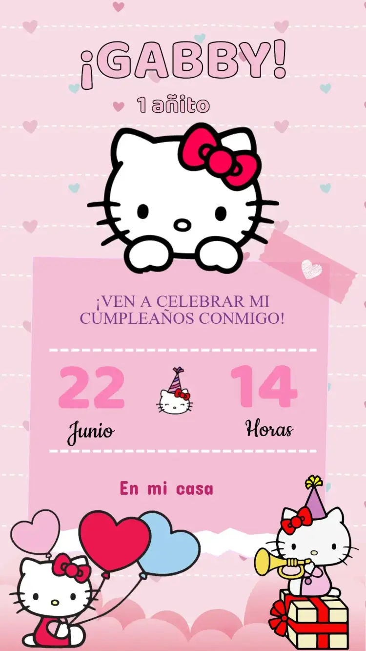 Invitación Invitación Cumpleaños Hello Kitty – tema Cumpleaños Infantil colorido, infantil, lúdico, divertido, femenino, temático