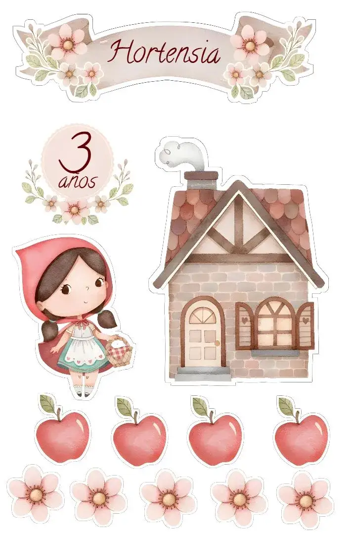 Invitación Topper de Pastel Caperucita Roja Acuarela – tema Topper de torta acuarela, infantil, colorido, fantasía, juguetón