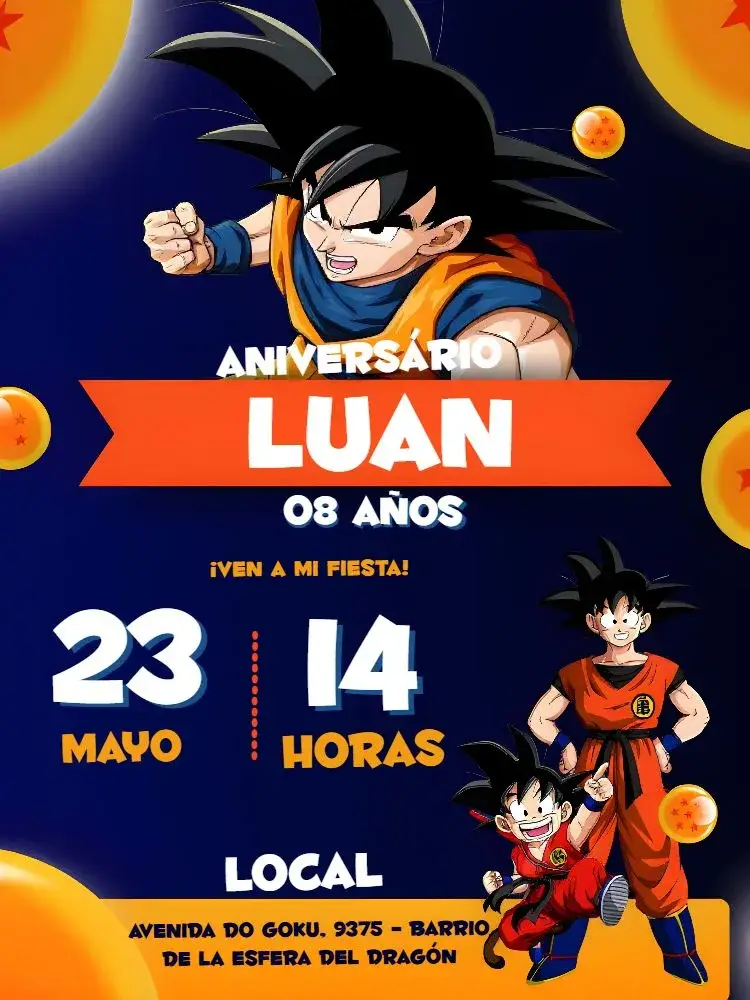 Invitación Goku Dragon Ball Z Blanco