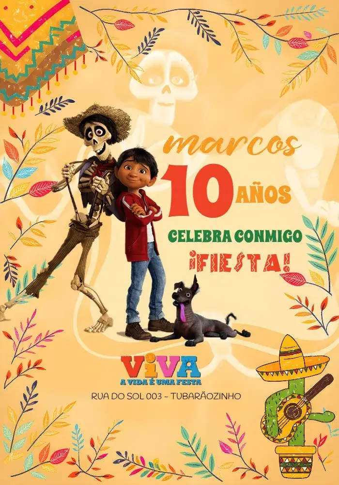 Invitación Coco Viva A Vida Es Una Fiesta Amarillo editable y personalizable