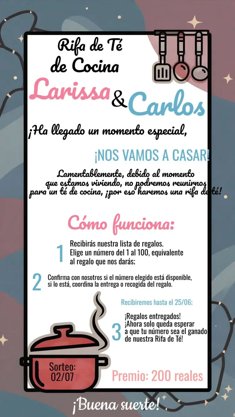 Invitación Té Rifa De Cocina Cartela