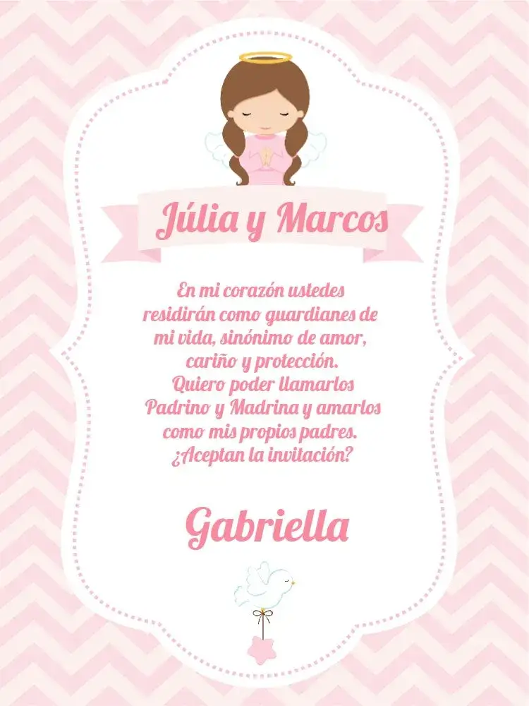 Invitación Padrinos Bautismo Niña De Bautizo – tema Bautismo delicado, suave, infantil, floral, moderno, clásico