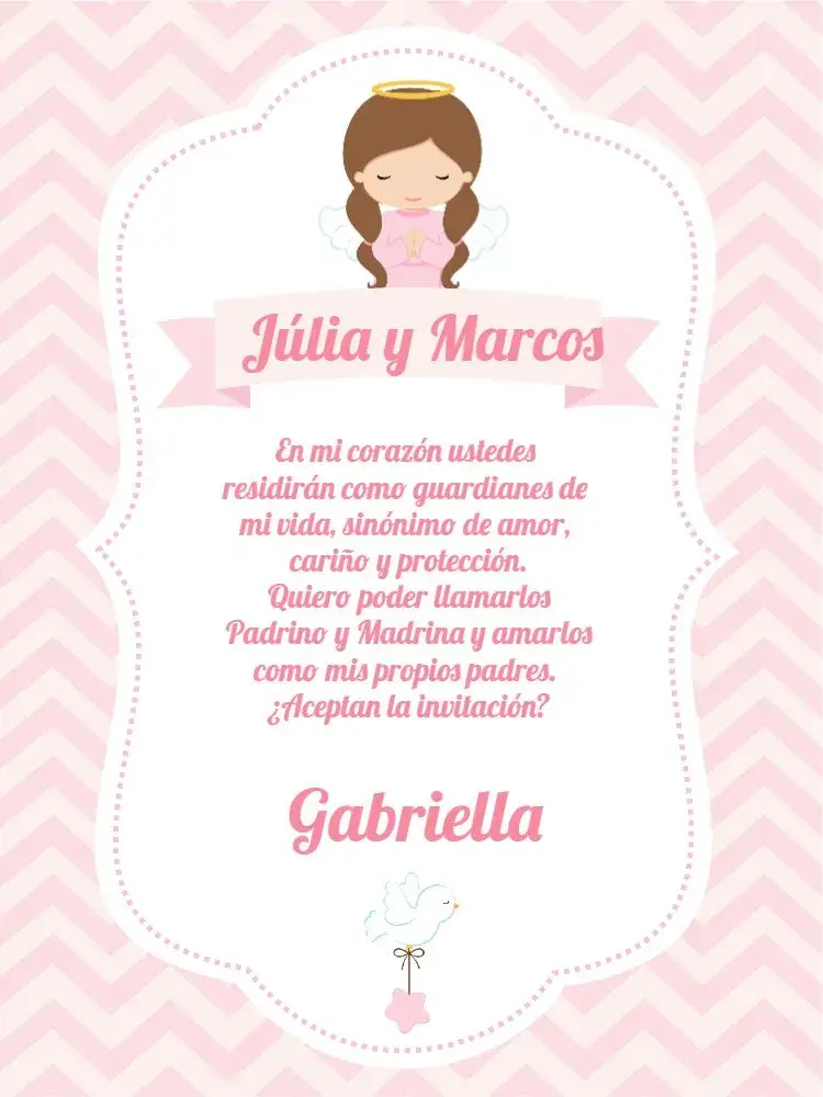 Invitación Padrinos Bautismo Niña De Bautizo