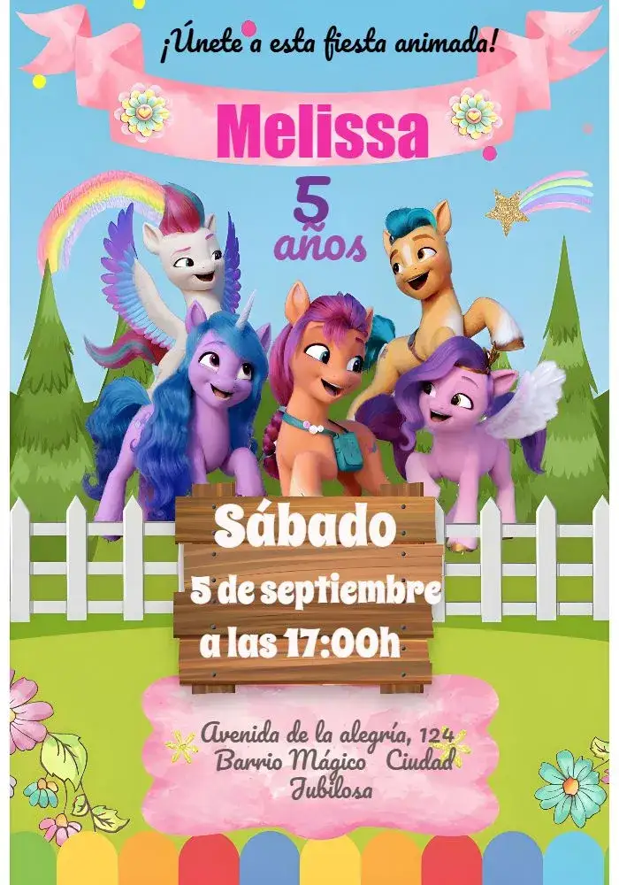 Invitación Mi pequeño pony colorido – tema Más buscados colorido, acuarela, fantasía, infantil, temático