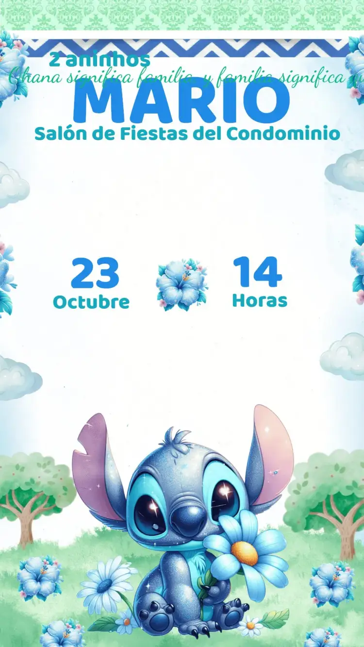 Invitación Invitación Cumpleaños Stitch – tema Cumpleaños Infantil colorido, playero, divertido, tropical, juvenil, amigable