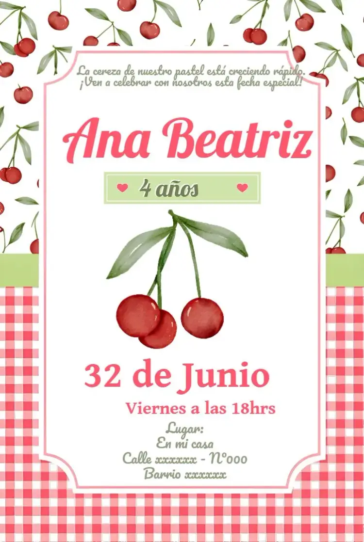 Invitación Cerezita Roja