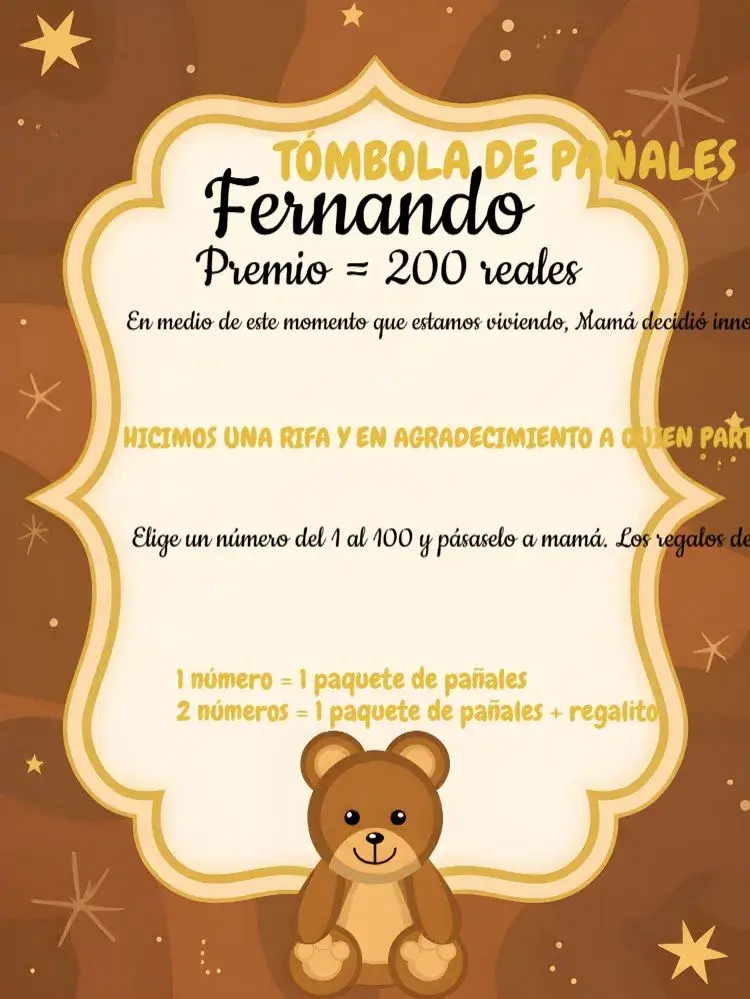 Invitación Té Rifa Osito Cha