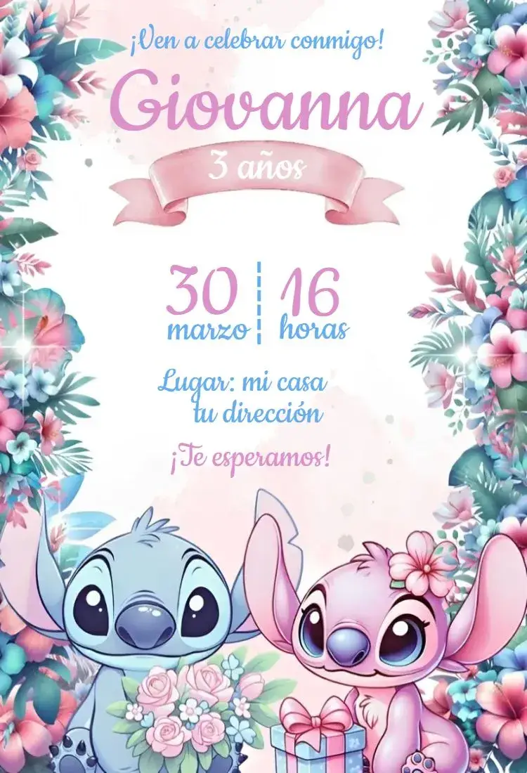 Invitación Stitch y Angel 5
