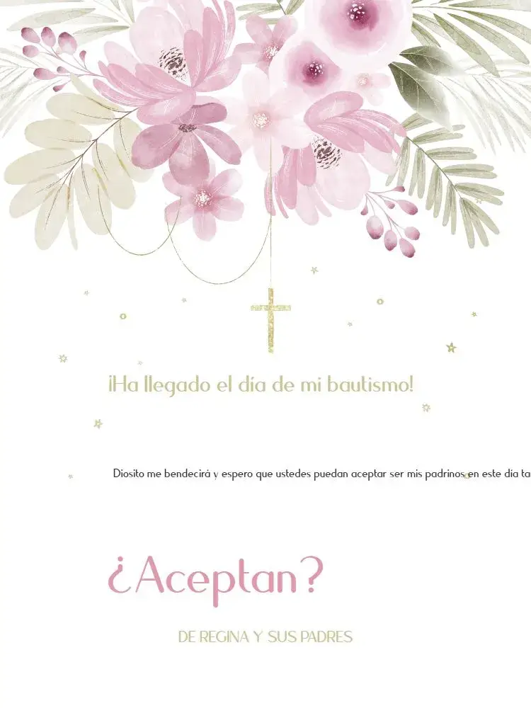 Invitación Para Padrinos De Bautismo Floral Rosa Madrina