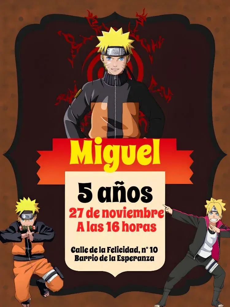 Invitación Invitación Naruto Faixa editable y personalizable